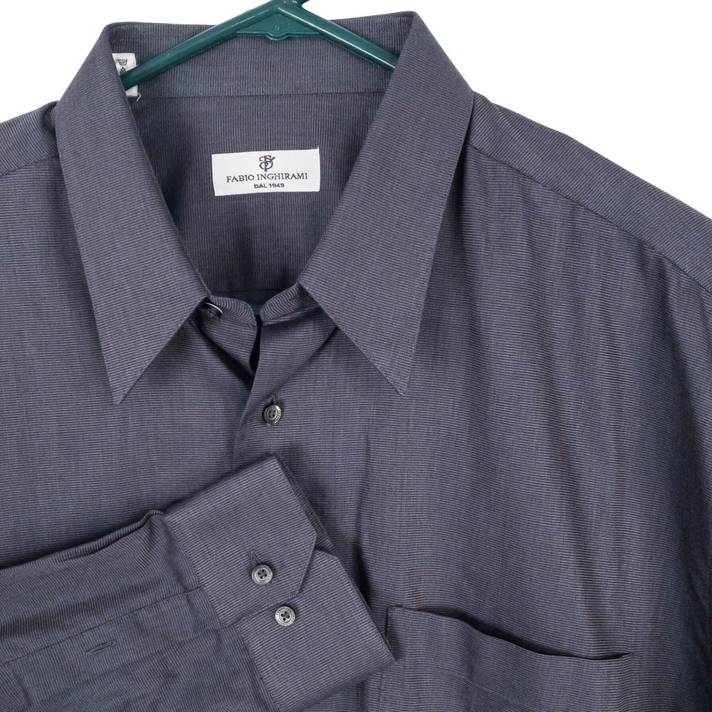 Fabio Inghirami Dress Shirt Mens 17.5 44 Grey Textured Long Sleeve Italy
